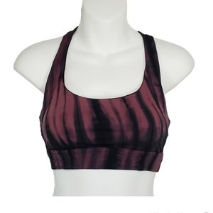 Tie Dye Criss Cross Shockproof Sports Bra Black Purple Size Small